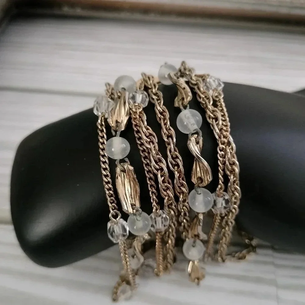 Coro Gold tone Multi Strand Bracelet Beaded